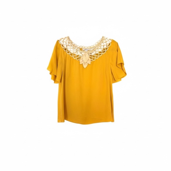 3.1 Phillip Lim Womans Mustard Yellow 100% Silk Top Flutter Sleeves Size 6 - Picture 2 of 16